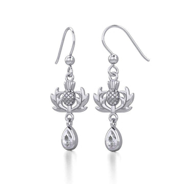 Thistle Silver Earrings with Dangling Gemstone TER1914 - Jewelry